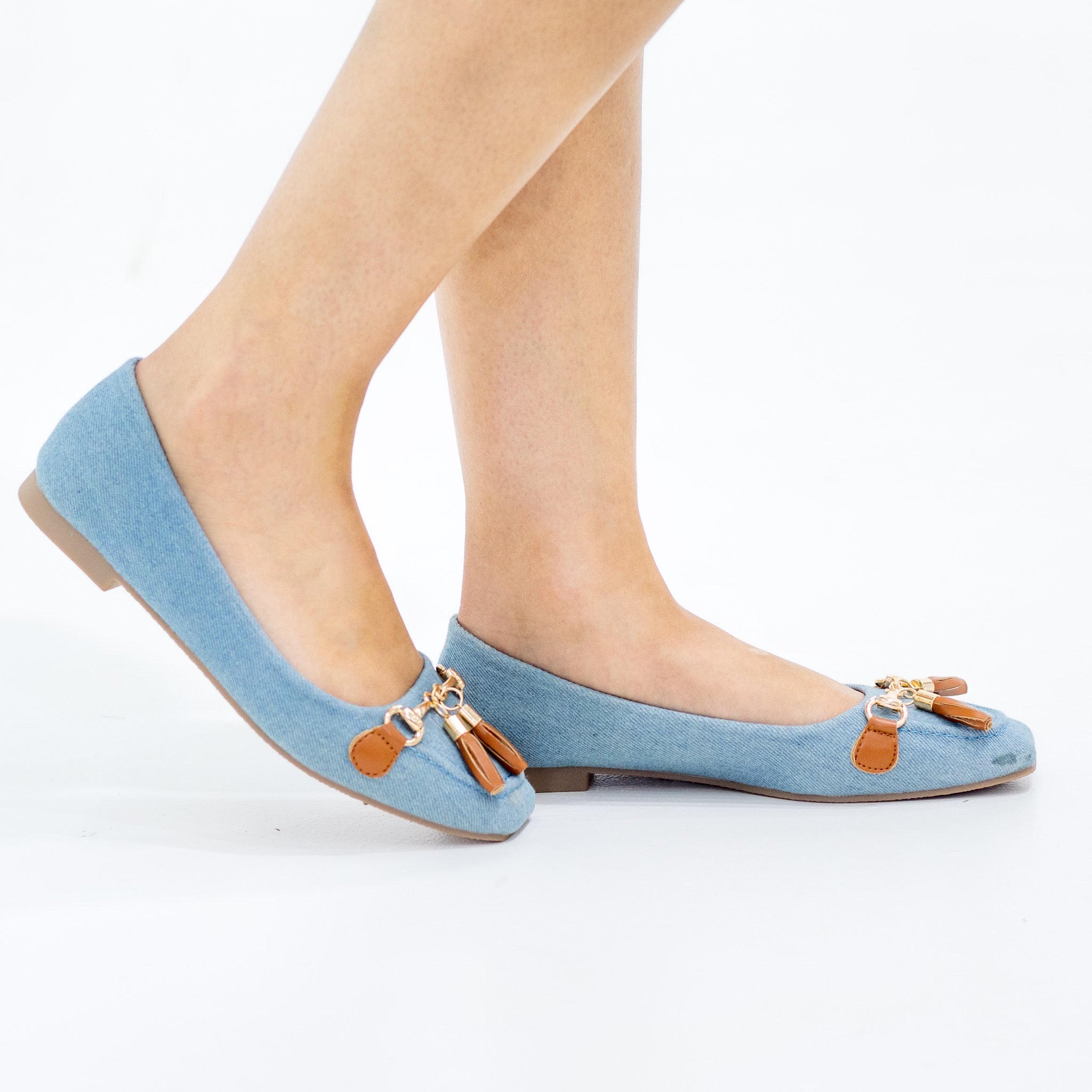 Laurel tassel trim faux leather flat shoes blue