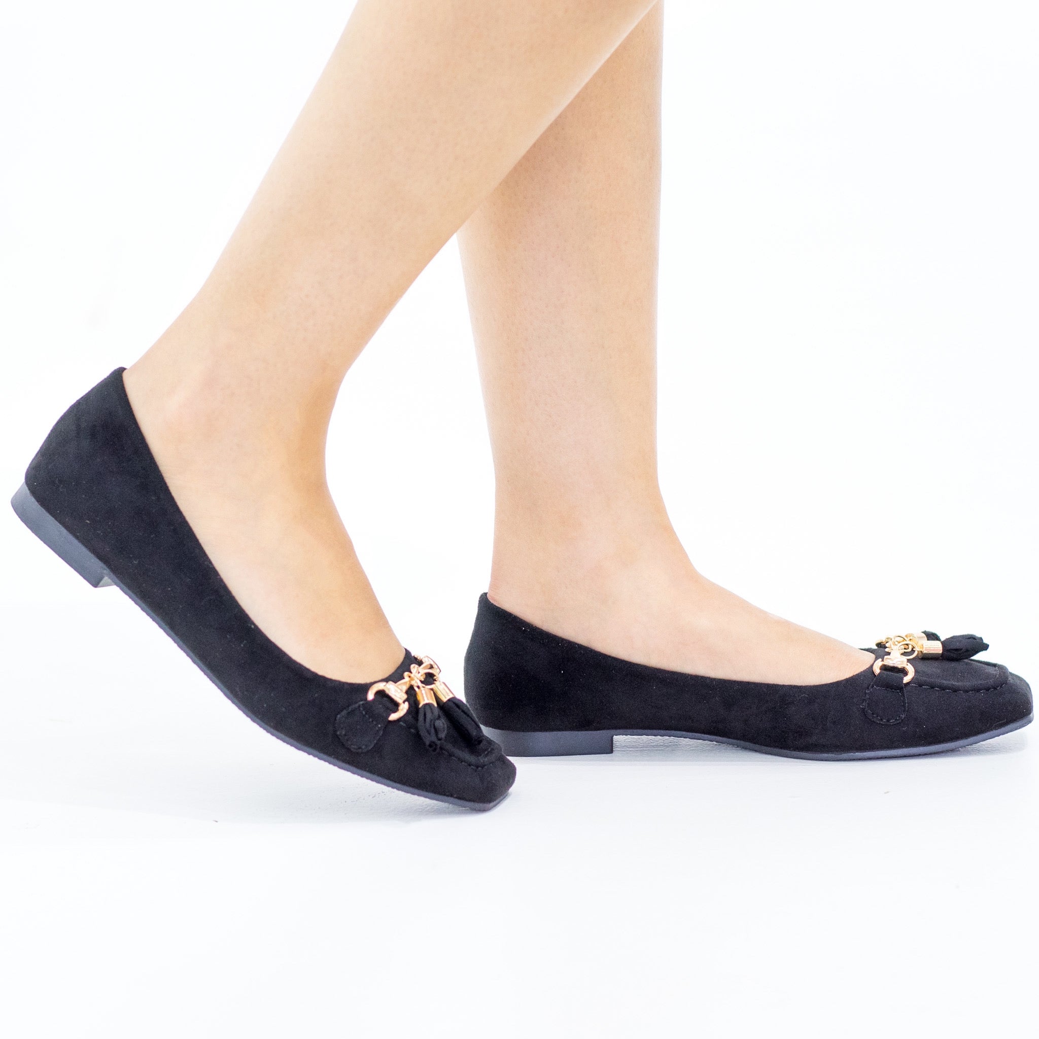 Laurel tassel trim faux leather flat shoes black