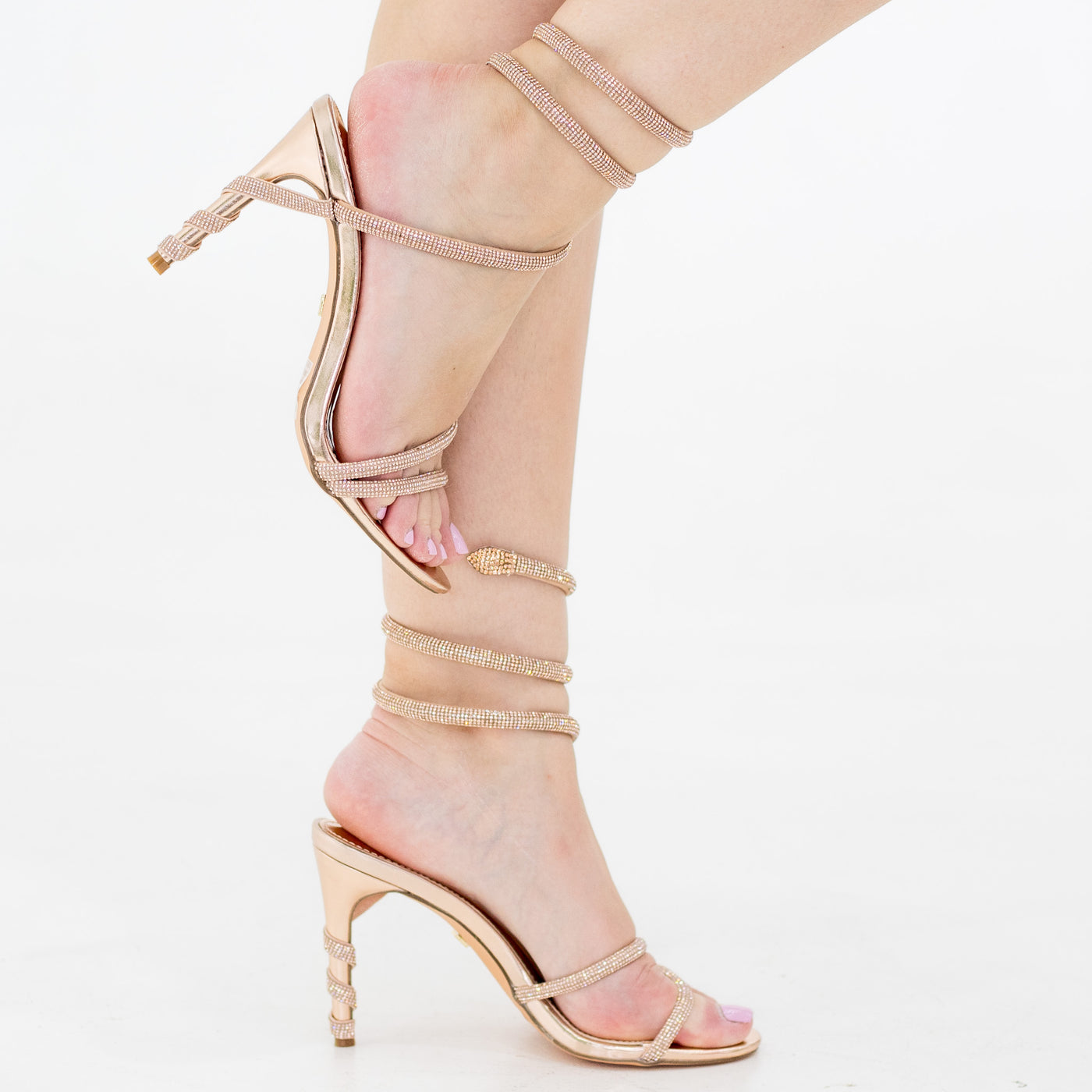 ROSE GOLD 10CM HEEL DIAMANTE SPIRAL EMBELLISHED SANDAL ATEEN