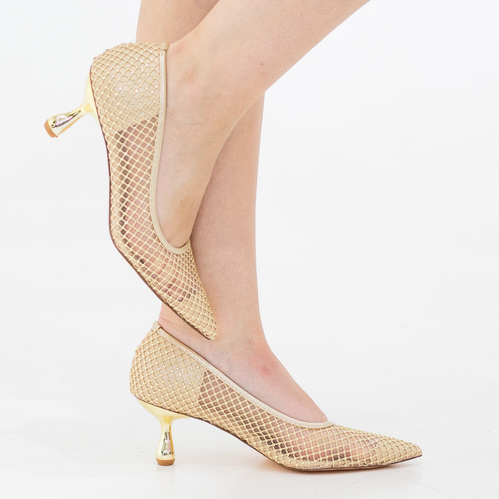 Gold mesh embellished  court on 6cm heel tahira