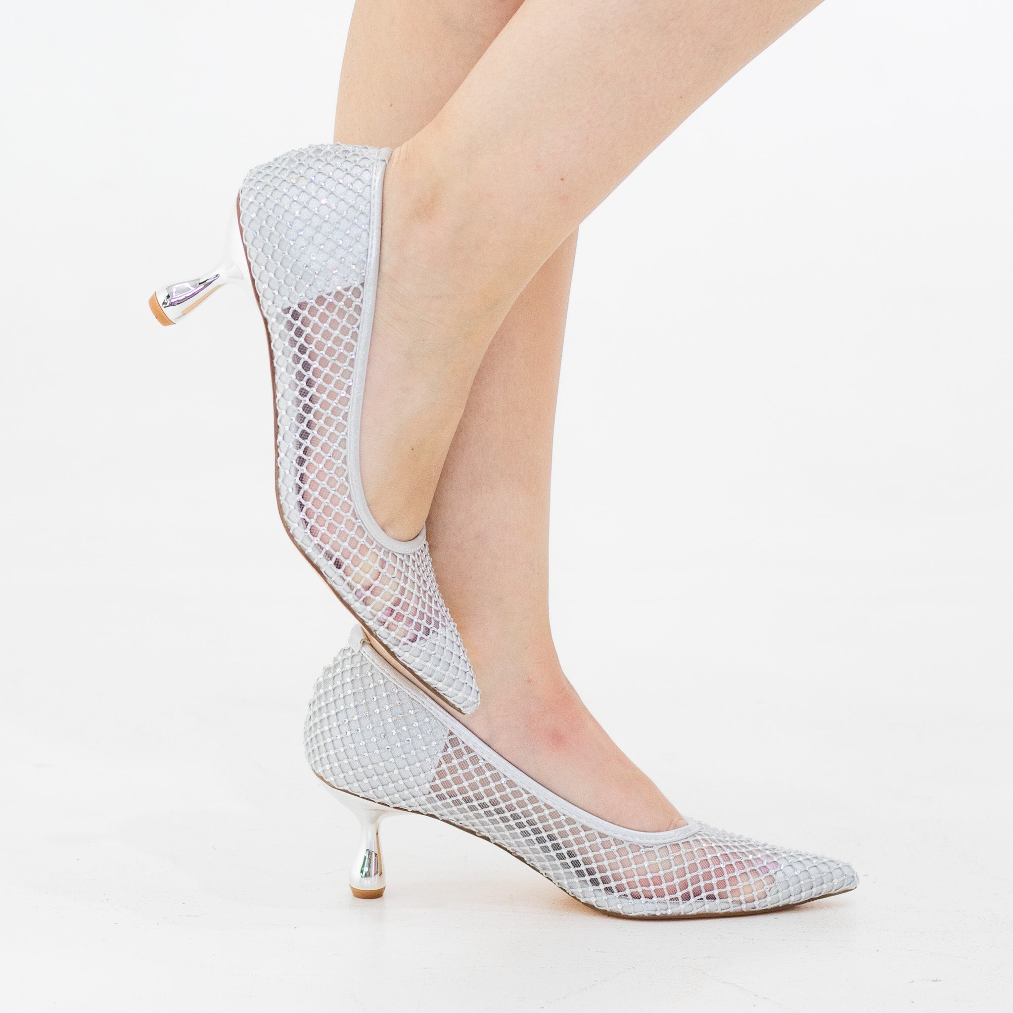 Silver mesh embellished  court on 6cm heel tahira