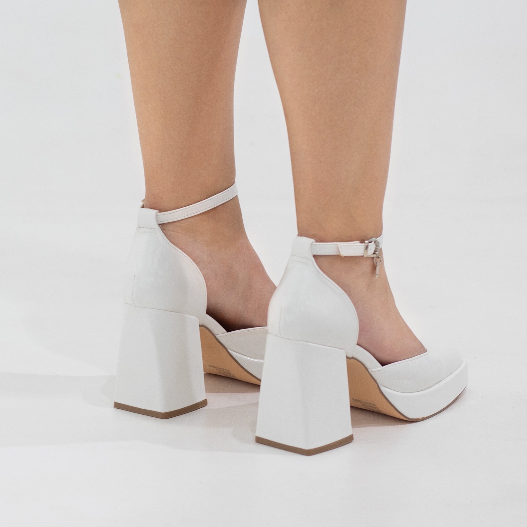 Eshana open waist pu on 9cm platform heel white