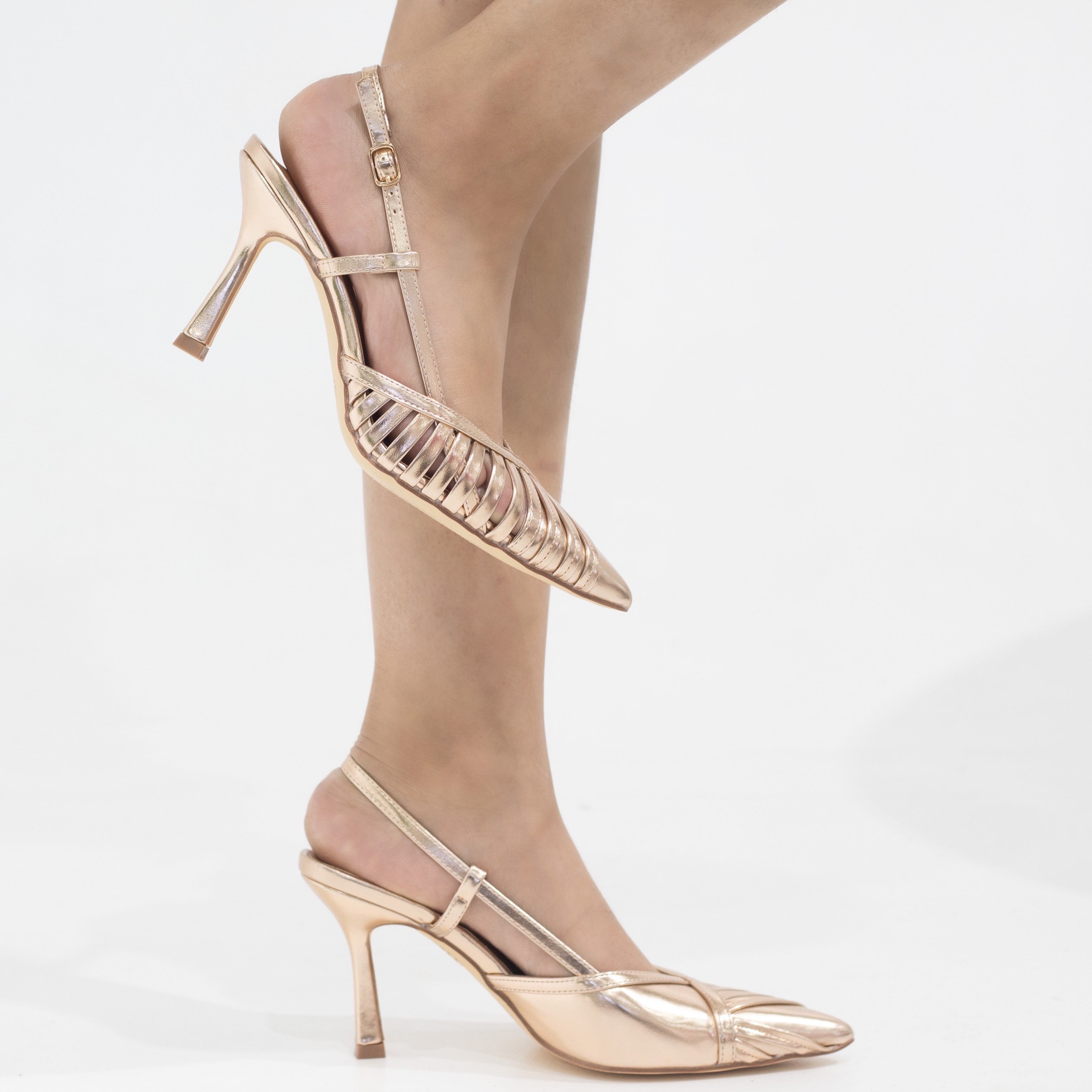 Slinky closed strippy 6cm heel sling back gold